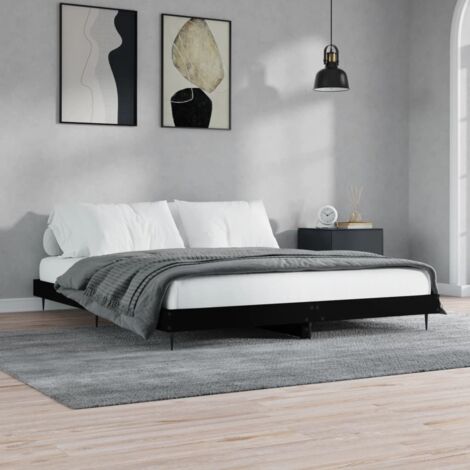 Lit adulte Contemporain avec tête de lit  Cadre de lit métal noir 200x200 cm bois d'ingénierie 68144 (1/5)