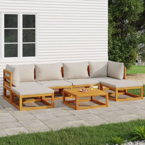 Salon de jardin 7 pcs Meuble de jardin Mobilier de jardin avec coussins gris clair bois massif 15261 (1/5)