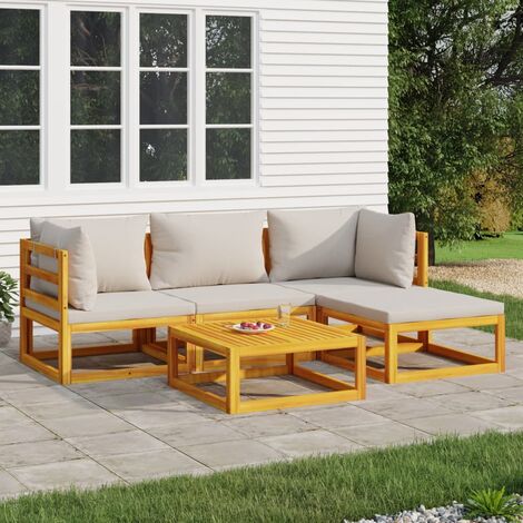 Salon de jardin 5 pcs Meuble de jardin Mobilier de jardin avec coussins gris clair bois massif 92361 (1/5)