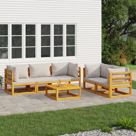 Salon de jardin 6 pcs Meuble de jardin Mobilier de jardin avec coussins gris clair bois massif 82074 (1/5)