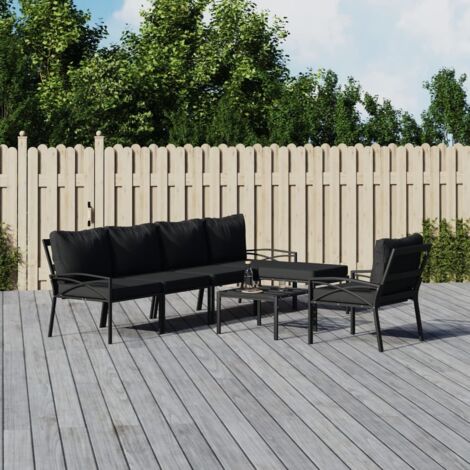 Salon de jardin 7 pcs Meuble de jardin Mobilier de jardin avec coussins gris bambou acier 66817 (1/5)