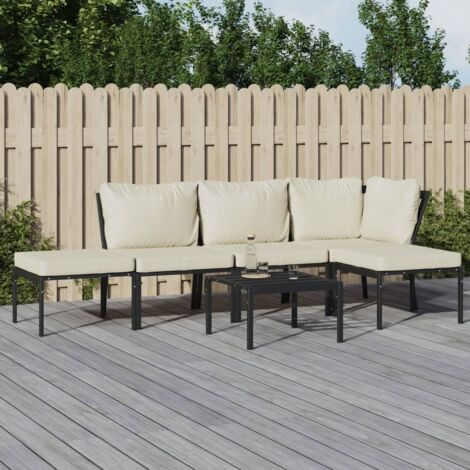 Salon de jardin 6 pcs Meuble de jardin Mobilier de jardin avec coussins sable acier 67304 (1/5)