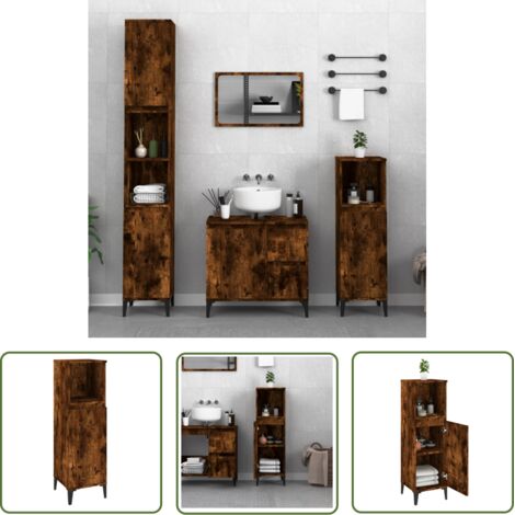 Furniture Limited - Armoire de bain chêne fumé 30x30x100 cm bois (1/5)