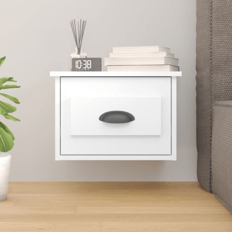 Table de chevet Table d'appoint  Table de nuit murale blanc brillant 41,5x36x28 cm 67466 (1/5)