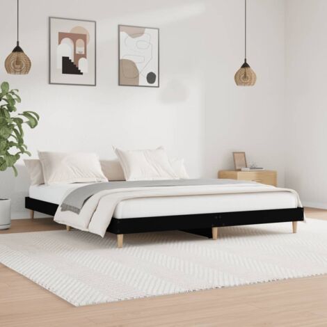 Lit adulte Contemporain avec tête de lit  Cadre de lit métal noir 200x200 cm bois d'ingénierie 82392 (1/5)