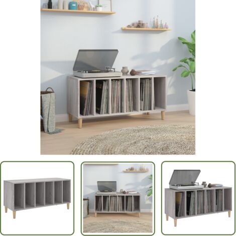 The Living Store Armoire à disques sonoma gris 100x38x48 cm bois d'ingénierie - Meuble Vinyle - Étagère Disque - Rangement Musique - Bibliothèque Audiophile - Support Tournibox (1/5)