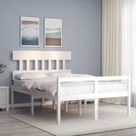 Lit adulte Contemporain avec tête de lit Cadre de lit blanc petit double bois massif 76453 (1/5)