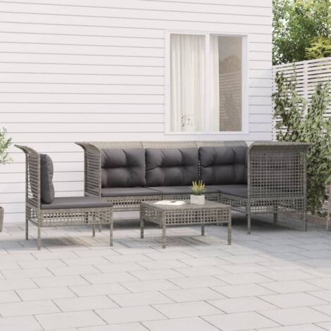 Salon de jardin 6 pcs Meuble de jardin Mobilier de jardin avec coussins Gris Résine tressée 21872 (1/5)