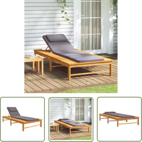 Chaise longue Bain de soleil Transat et coussin/oreiller gris foncé bois massif acacia 70904 (1/5)