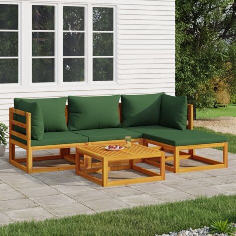 Salon de jardin 5 pcs Meuble de jardin Mobilier de jardin avec coussins vert bois massif 60568 (1/5)