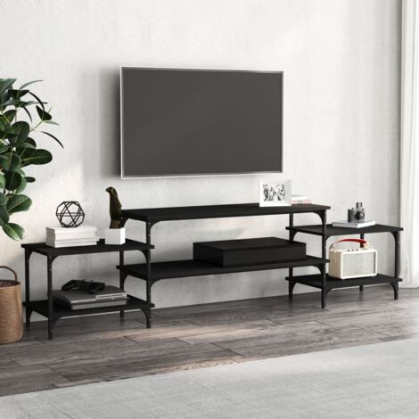 Meuble TV Banc TV Armoire de rangement noir 197x35x52 cm bois d'ingénierie 56202 (1/5)