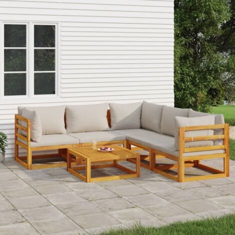 Salon de jardin 6 pcs Meuble de jardin Mobilier de jardin avec coussins gris clair bois massif 64468 (1/5)