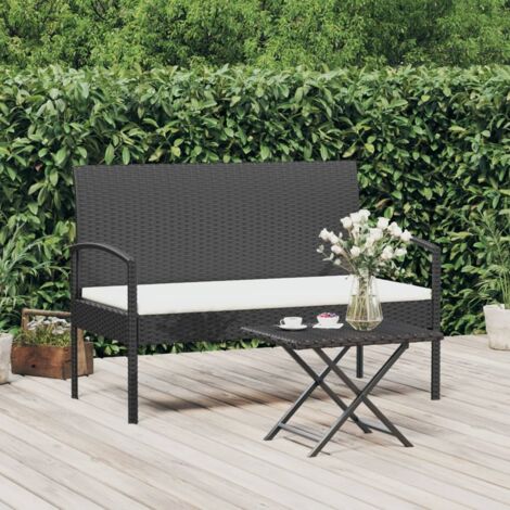 Banc de jardin Banc d'extérieur Banquette avec coussin noir 105 cm résine tressée 90448 (1/5)
