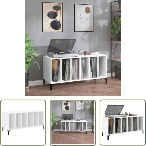 The Living Store Armoire à disques blanc 100x38x48 cm bois d'ingénierie - Meuble À Disques - Armoire Vinyle - Rangement Musique - Étagère Disque - Support Tourne-disque (1/5)