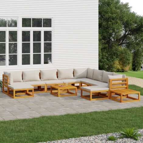 Salon de jardin 12 pcs Meuble de jardin Mobilier de jardin avec coussins gris clair bois massif 96001 (1/5)