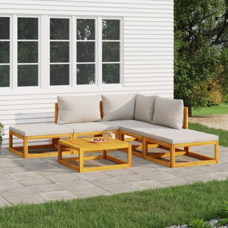 Salon de jardin 6 pcs Meuble de jardin Mobilier de jardin avec coussins gris clair bois massif 18386 (1/5)