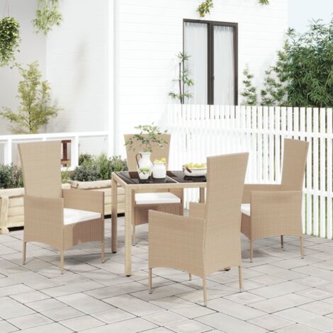 Ensemble Table et Chaise de Jardin Contemporain Ensemble à dîner de jardin avec coussins 5 pcs Beige poly rotin 96966 (1/5)