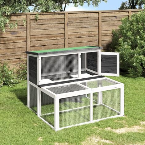 Clapier lapin Cage à Lapin Enclos gris 102x90x84,5 cm bois de pin massif 76364 (1/5)