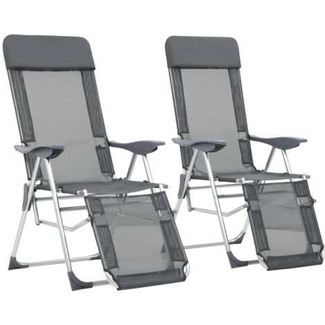 Lot de 2 Chaise de camping pliantes et repose-pied Fauteuil de camping Chaise de plage gris textilène 49222 (1/5)
