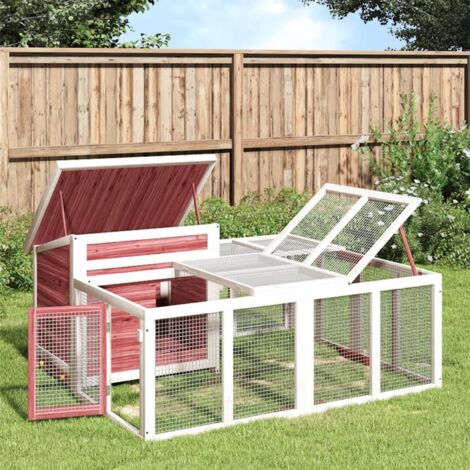 Clapier lapin Cage à Lapin Enclos moka 144x123x67,5 cm bois de pin massif 82394 (1/5)
