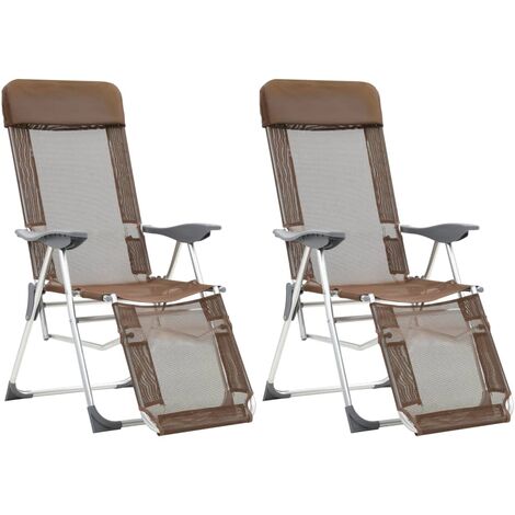 Lot de 2 Chaise de camping pliantes et repose-pied Fauteuil de camping Chaise de plage marron 71586 (1/5)