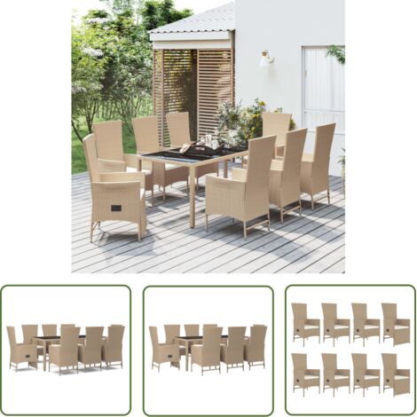 Meubles à dîner de jardin et coussins 9 pcs Ensemble table et chaise de jardin beige Poly rotin 35019 (1/5)