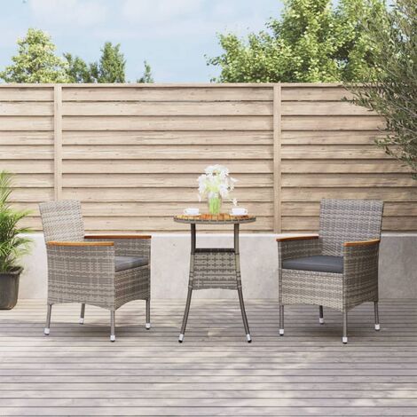 Ensemble Table et Chaises de jardin 3 pcs Ensemble de bistro de jardin 3 pcs coussins gris poly rotin 85233 (1/5)