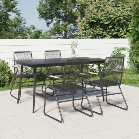 Mobilier à dîner de jardin 5 pcs Ensemble table et chaise de jardin Noir Rotin PVC 27162 (1/5)