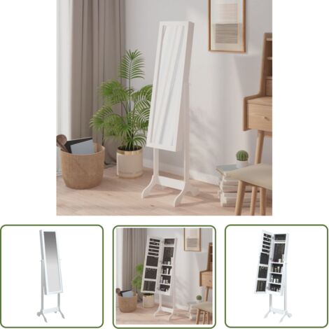 The Living Store Miroir sur pied blanc 34x37x146 cm - Miroir Sur Pied - Miroir Décoratif - Miroir Salle De Bain - Miroir Entrée - Miroir Standing (1/5)