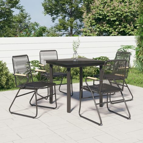 Mobilier à dîner de jardin 5 pcs Ensemble table et chaise de jardin Noir Rotin PVC 15188 (1/5)
