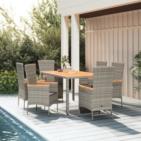 Mobilier à dîner de jardin et coussins 7 pcs Ensemble table et chaise de jardin gris rotin 58879 (1/5)