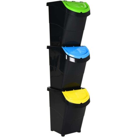 Poubelles empilables avec couvercles 3 pcs Poubelle portable contemporain noir PP 120 L 84657 (1/5)