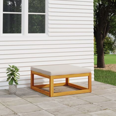 Repose-pied de jardin Tabouret Bas Pouf Bout de Canapé coussin gris clair bois massif d'acacia 85833 (1/5)
