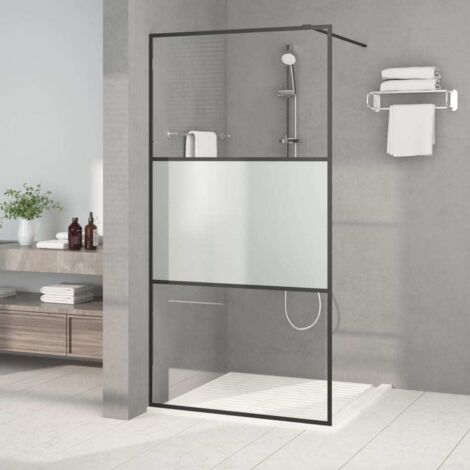 Paroi de douche - Style Contemporain - Panneau de douche Noir 100x195 cm Verre ESG demi-dépoli Chic-146437 (1/5)