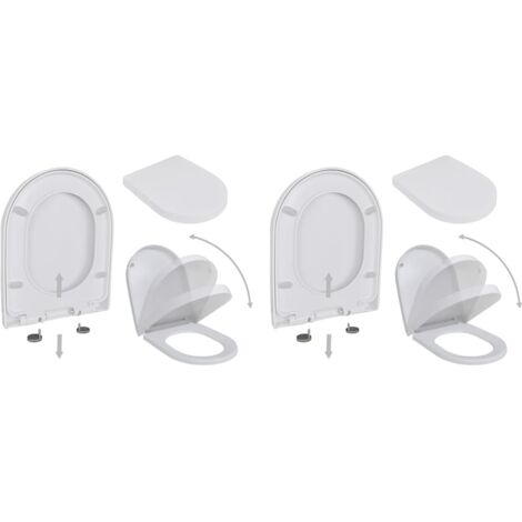 Lot de 2 Sièges WC avec frein de chute Style Contemporain - Lunette de Toilette - Plastique Blanc Chic-192159 (1/5)