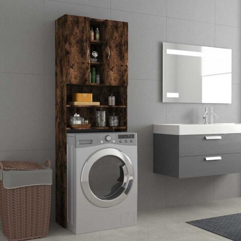 Meuble pour machine à laver style Contemporain - étagère de salle de bain - Chêne fumé 64x25,5x190 cm Chic-585638 (1/5)