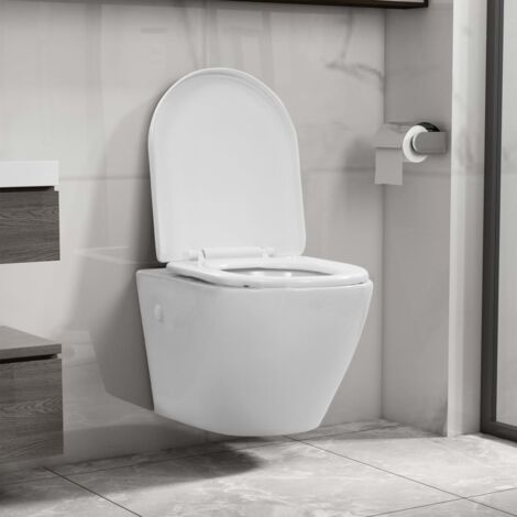 WC suspendu style Contemporain - Economie d'eau - Toilette suspendue - sans rebord Céramique Blanc Chic-453678 (1/5)
