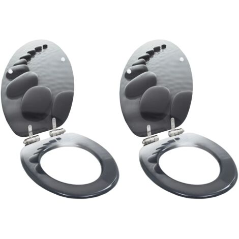 Lot de 2 Sièges WC Style Contemporain - Lunette de Toilette - MDF et couvercle à fermeture en douceur Pierres Chic-585932 (1/5)
