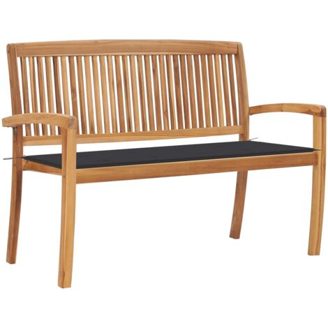 Banc de jardin empilable Luxueux Fauteuil de jardin et coussin 128,5cm Bois de teck massif Chic-540471 (1/5)