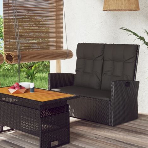 Banc de Jardin inclinable et coussins Luxueux Fauteuil de jardin noir 118cm résine tressée Chic-219542 (1/5)