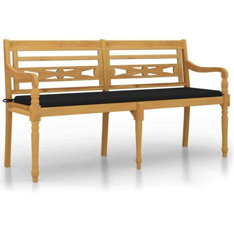 Banc de Jardin Batavia avec coussin Luxueux Fauteuil de jardin noir 150 cm Bois de teck massif Chic-138425 (1/5)
