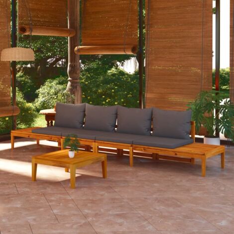Lot de 2 Bancs de jardin Luxueux Fauteuil de jardin avec coussins gris foncé Bois d'acacia Chic-369719 (1/5)