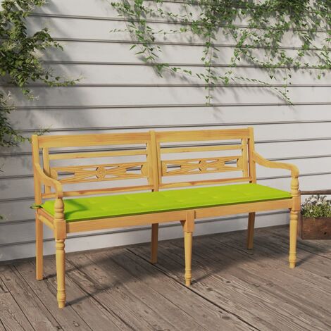 Banc Banquette de Jardin Batavia avec coussin - Mobilier de jardin vert brillant 150 cm Bois teck massif BV676999 - BonneVie (1/5)