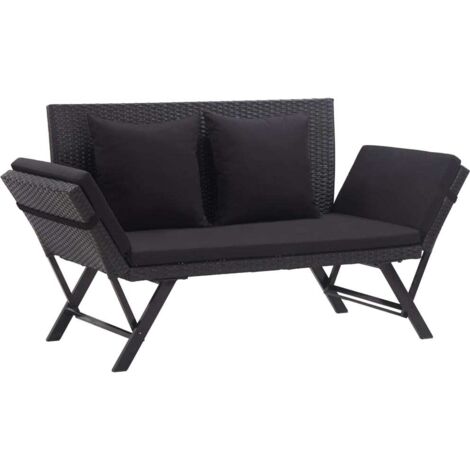 Banc de jardin Luxueux  Fauteuil de jardin avec coussins 176 cm Noir Résine tressée Chic-925902 (1/5)