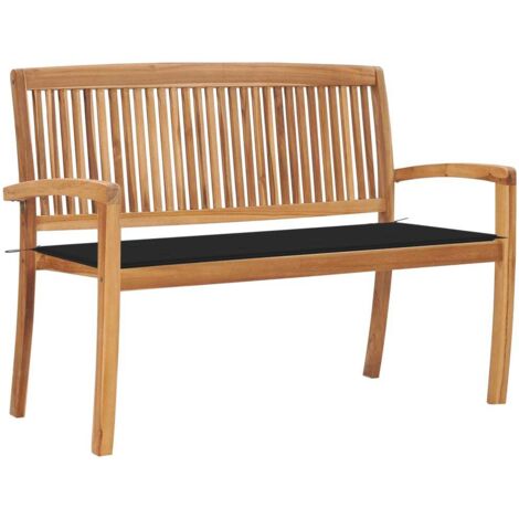 Banc de jardin empilable Luxueux Fauteuil de jardin et coussin 128,5cm Bois de teck massif Chic-547650 (1/5)