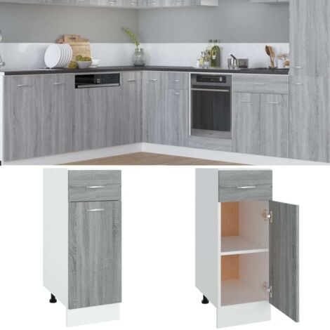 Armoire de plancher à tiroir Elément bas de cuisine - Meuble de cuisine bas Sonoma gris 30x46x81,5 cm Chic-473032 (1/5)