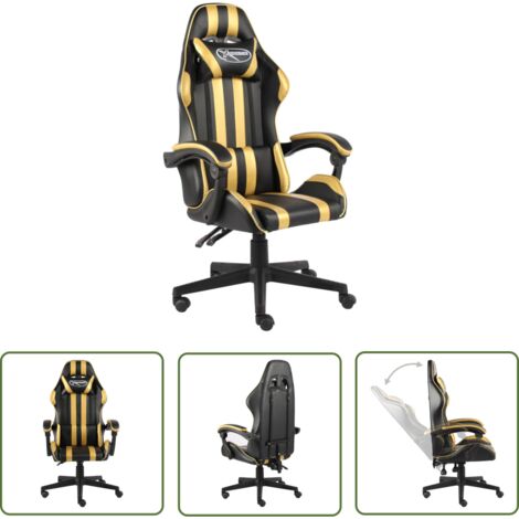 The Living Store Fauteuil de jeux vidéo Noir et doré Similicuir - Chaise Gaming - Fauteuil Gamer - Chaise Ergonomique - Chaise De Bureau Ajustable - Simuli Cuir Noir Or (1/5)