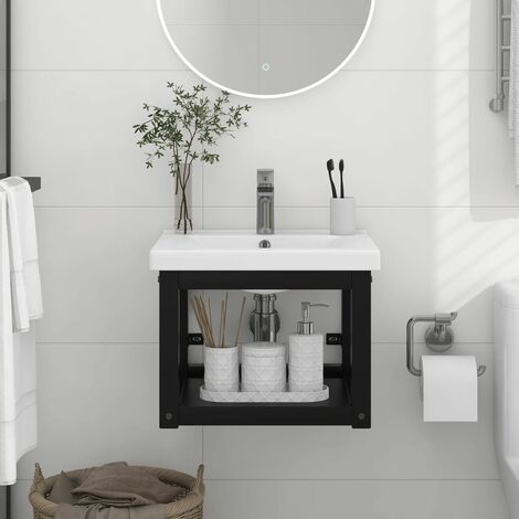 Furniture Limited - Cadre de lavabo de salle de bain mural Noir