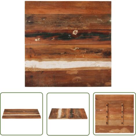 The Living Store Dessus de table carré 70x70 cm 25-27 mm Bois de récupération - Dessus De Table - Bois Recyclé - Plateau De Table - Meuble Vintage - Style Rustique (1/5)