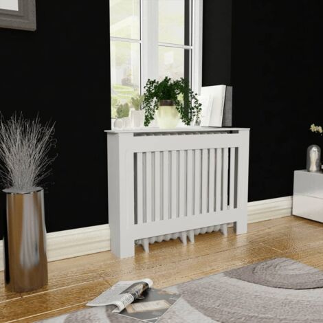 Cache-radiateur 112 cm MDF blanc – Design moderne à lattes – Facile à assembler – Dimensions 112 x 19 x 81 cm